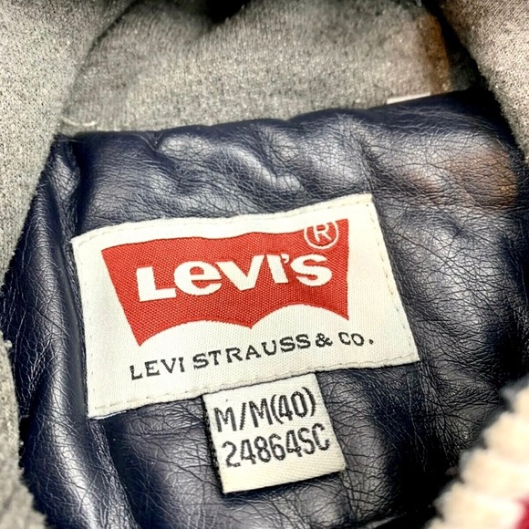 Vtg Levi's Mens Sz M Dark Blue Vegan Leather Moto Biker Jacket Zip-Up W/… - Picture 7 of 9